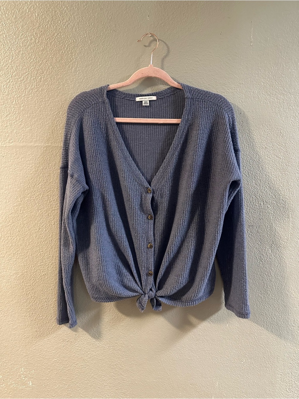 American Eagle Tie-Front Cardigan in Blue Size Small